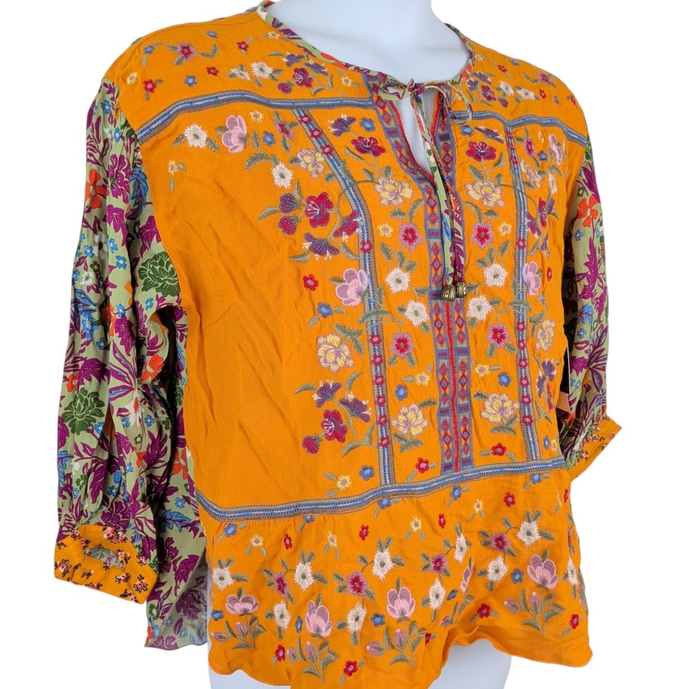 Boho Peasant Blouse Embroidered Top NWT Bloomcore Floral Johnny Was Style